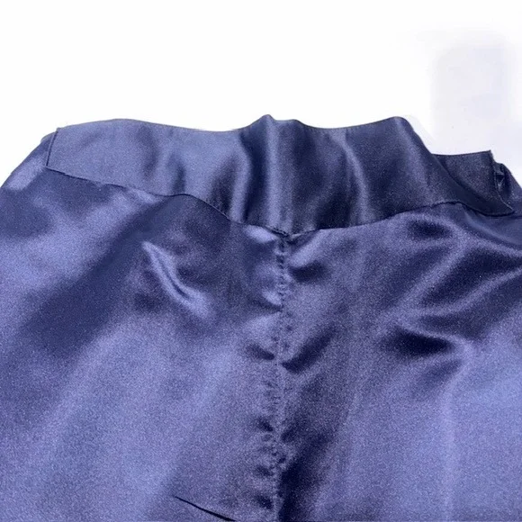 Vintage Made in Japan Floral Kimono Pajama Set Blue Navy Satin Loungewear Medium - Picture 6 of 8